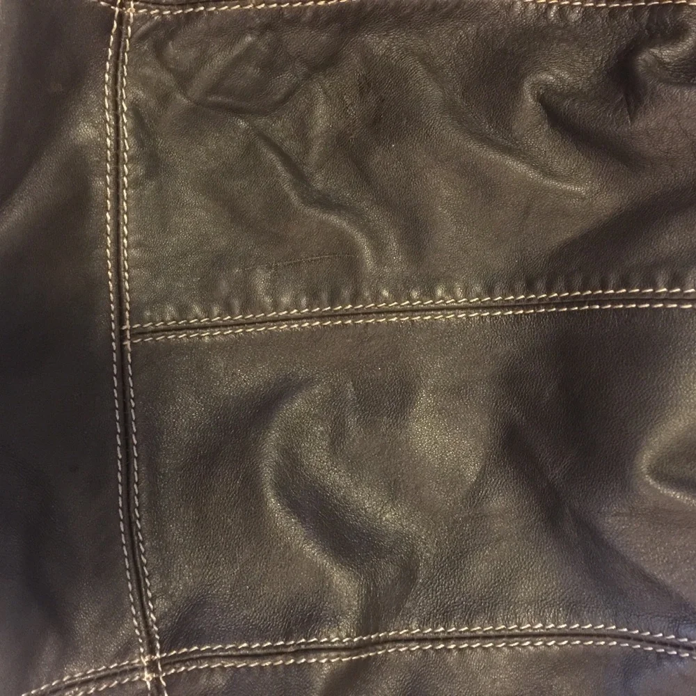 Adrienne Vittadini Black Leather Hobo Bag with Contrast Stitching